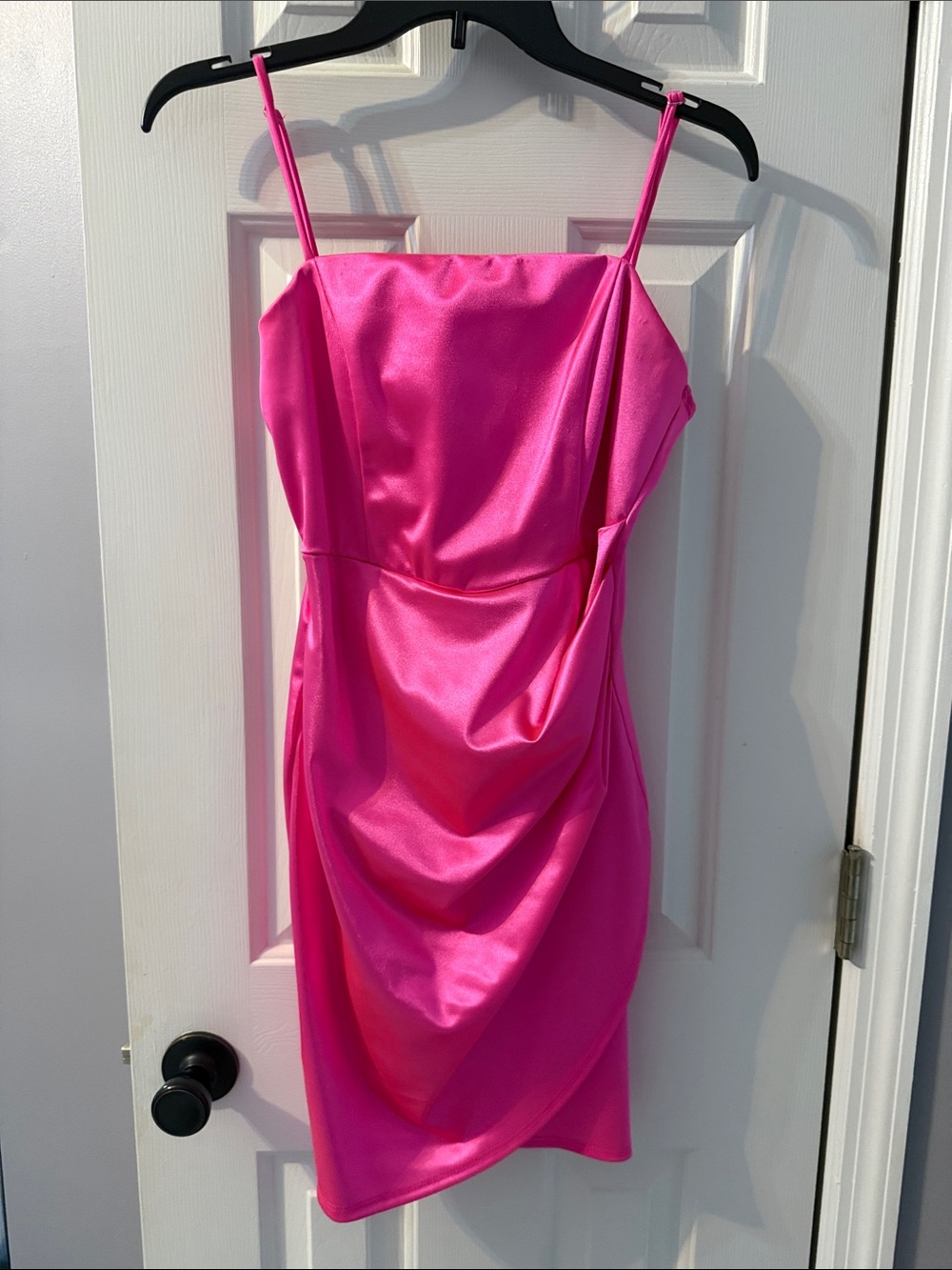 Honey and Rosie Fuchsia Satin Spaghetti-Strap Mini Dress